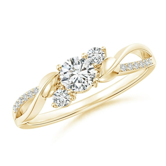 Angara Natural Diamond Three Stone Engagement Ring for Women in 14K Yellow Gold (Size-4.4mm) | April Birthstone Jewelry (Ring Size - 6.5)