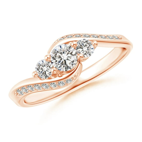 Angara Natural Diamond Three Stone Engagement Ring in 14K Rose Gold for Women - April Birthstone Jewelry | Round Diamond Ring (Ring Size - 4.5)
