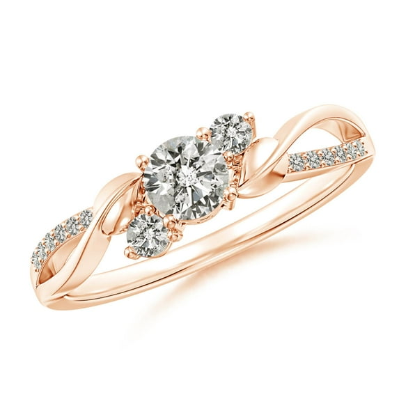 Angara Natural Diamond Three Stone Engagement Ring in 14K Rose Gold for Women (Size-4.4mm) | April Birthstone Jewelry (Ring Size - 5.5)