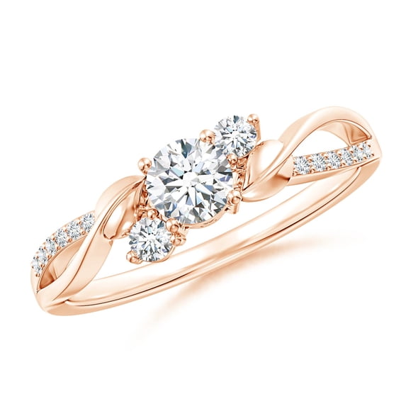 Angara Natural Diamond Three Stone Engagement Ring in 14K Rose Gold for Women (Size-4.4mm) | April Birthstone Jewelry (Ring Size - 8)