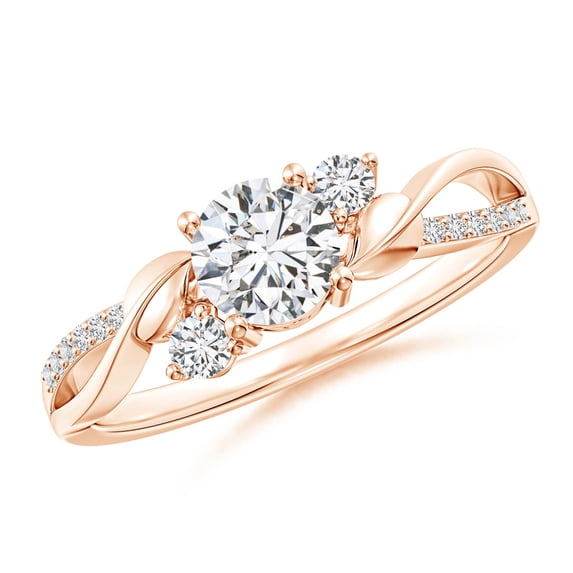 Angara Natural Diamond Three Stone Engagement Ring in 14K Rose Gold for Women (Size-5.3mm) | April Birthstone Jewelry (Ring Size - 4)