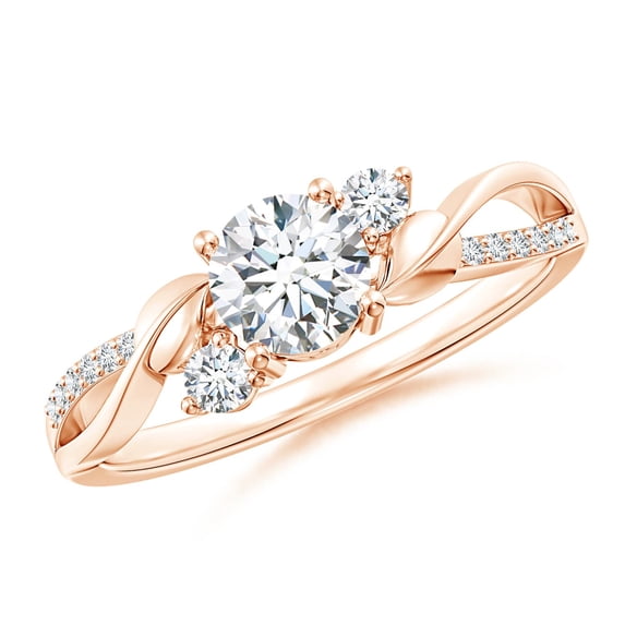 Angara Natural Diamond Three Stone Engagement Ring in 14K Rose Gold for Women (Size-5.3mm) | April Birthstone Jewelry (Ring Size - 5)