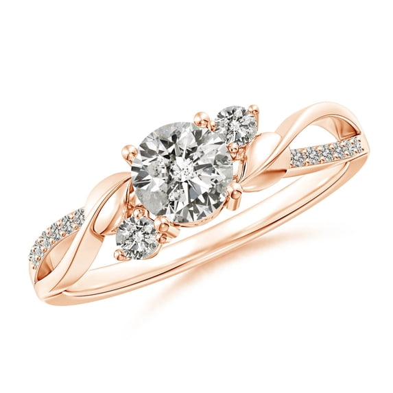 Angara Natural Diamond Three Stone Engagement Ring in 14K Rose Gold for Women (Size-5.3mm) | April Birthstone Jewelry (Ring Size - 6)