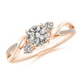 thumbnail image 1 of Angara Natural Diamond Three Stone Engagement Ring in 14K Rose Gold for Women (Size-5.3mm) | April Birthstone Jewelry (Ring Size - 7), 1 of 12