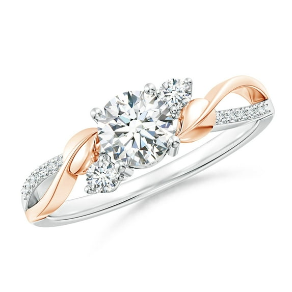 Angara Natural Diamond Three Stone Engagement Ring in 14K White & Rose Gold for Women (Size-5.3mm) | April Birthstone Jewelry (Ring Size - 6)