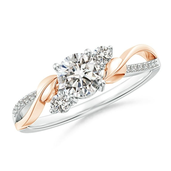 Angara Natural Diamond Three Stone Engagement Ring in 14K White & Rose Gold for Women (Size-5.3mm) | April Birthstone Jewelry (Ring Size - 7.5)