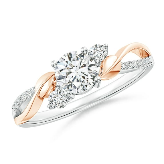 Angara Natural Diamond Three Stone Engagement Ring in 14K White & Rose Gold for Women (Size-5.3mm) | April Birthstone Jewelry (Ring Size - 9.5)