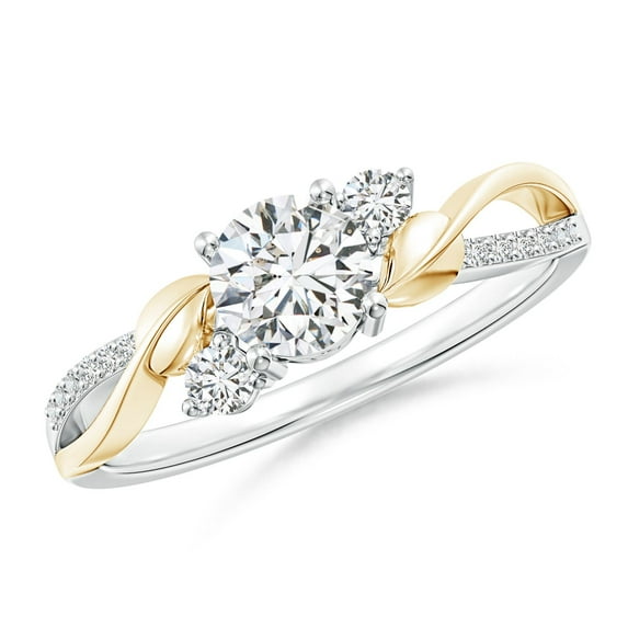 Angara Natural Diamond Three Stone Engagement Ring in 14K White & Yellow Gold for Women (Size-5.3mm) | April Birthstone Jewelry (Ring Size - 9.5)