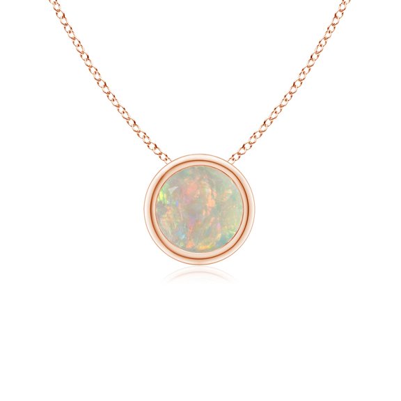 Angara Natural Opal Necklace - Bezel Set Round Opal Pendant Necklace in 14K Rose Gold for Women (Size-5mm) - October Birthstone Jewelry | 14K Rose Gold Necklace