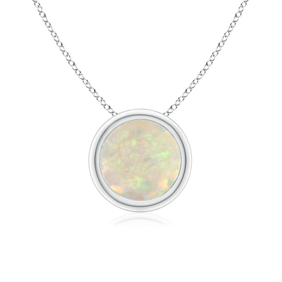 Angara Natural Opal Necklace - Bezel Set Round Opal Pendant Necklace for Women (Size-7mm) - October Born Jewelry | 950 Platinum Pendant Necklace