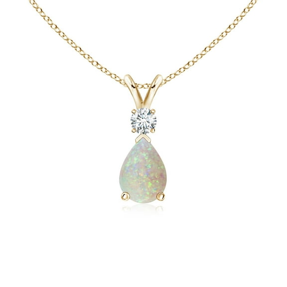 Angara Natural Opal Necklace - Opal Teardrop Pendant Necklace in 14K Yellow Gold for Women (Size-7x5mm) - October Birthstone Jewelry | 14K Yellow Gold Necklace