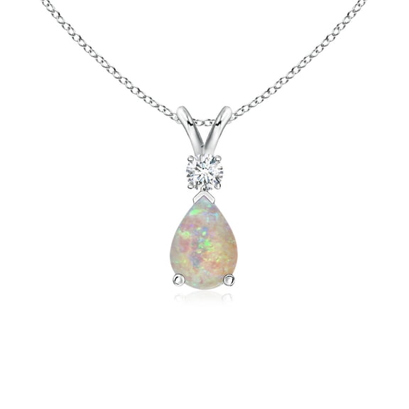 Angara Natural Opal Necklace - Opal Teardrop Pendant Necklace for Women (Size-7x5mm) - October Born Jewelry | 950 Platinum Pendant Necklace