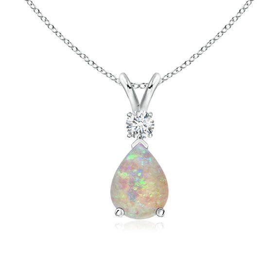 Angara Natural Opal Necklace - Opal Teardrop Pendant Necklace for Women (Size-8x6mm) - October Born Jewelry | 950 Platinum Pendant Necklace