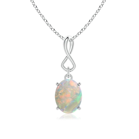 Angara Natural Opal Necklace - Oval 1.1 ct Opal Dangle Pendant Necklace with Infinity Loop in 925 Sterling Silver for Women (Size-9x7mm) - October Birthstone Jewelry | 925 Sterling Silver Necklace