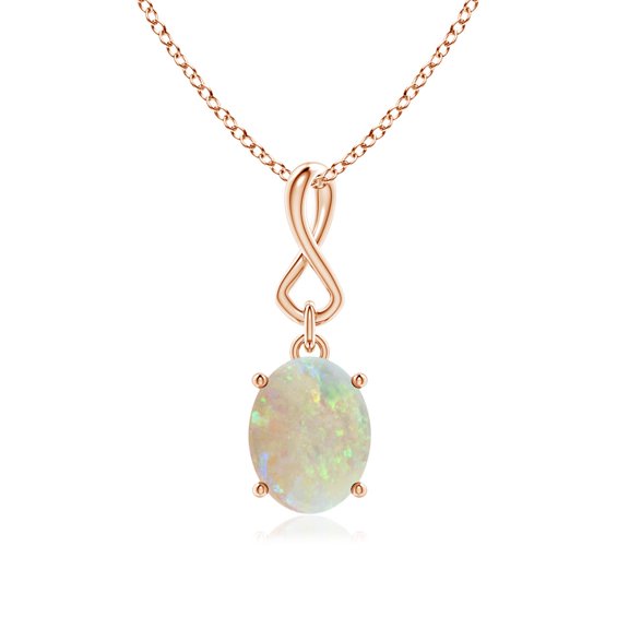 Angara Natural Opal Necklace - Oval 1.1 ct Opal Dangle Pendant Necklace with Infinity Loop Bale in 14K Rose Gold for Women (Size-9x7mm) - October Birthstone Jewelry | 14K Rose Gold Necklace