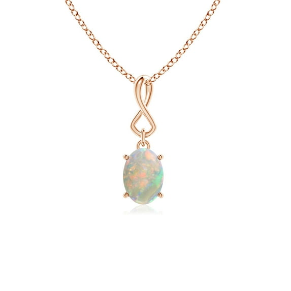 Angara Natural Opal Necklace - Oval Opal Dangle Pendant Necklace in 14K Rose Gold for Women (Size-7x5mm) - October Birthstone Jewelry | 14K Rose Gold Necklace