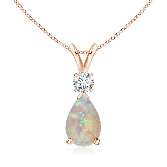 Angara Natural Opal Necklace - Prong-Set 1.15 ct Opal Teardrop V-Bale Pendant Necklace with Diamond in 14K Rose Gold for Women (Size-10x7mm) - October Birthstone Jewelry | 14K Rose Gold Necklace