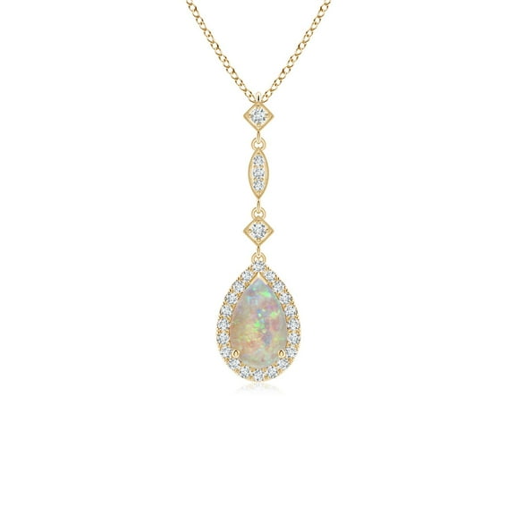 Angara Natural Opal Necklace - Prong Set Opal Teardrop Pendant Necklace in 14K Yellow Gold for Women (Size-8x5mm) - October Birthstone Jewelry | 14K Yellow Gold Necklace