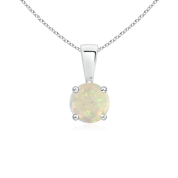 Angara Natural Opal Necklace - Prong Set Round Opal Pendant Necklace in 14K White Gold for Women (Size-5mm) - October Birthstone Jewelry | 14K White Gold Necklace