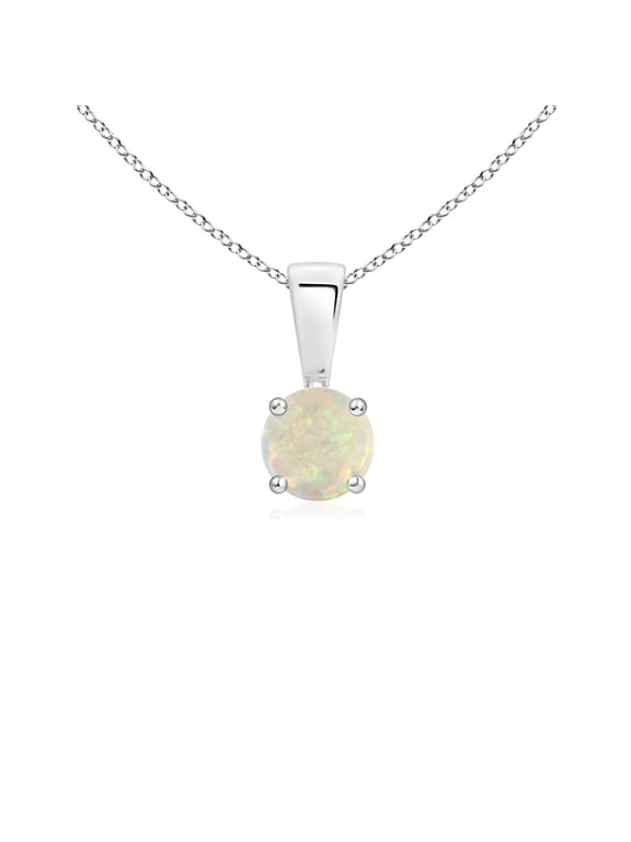 Natural Opal Necklace - Prong Set Round Opal Pendant Necklace in 925 Sterling Silver for Women (Size-4mm) - October Birthstone Jewelry | 925 Sterling Silver Necklace