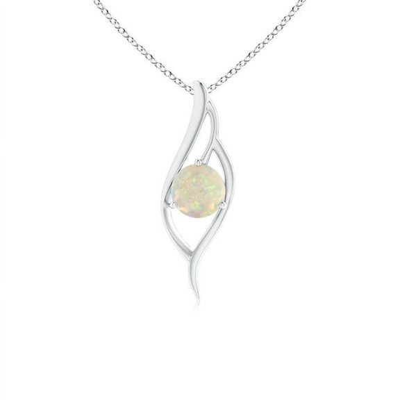 Angara Natural Opal Necklace - Round Opal Pendant Necklace for Women (Size-7mm) - October Birthstone Jewelry | 950 Platinum Necklace