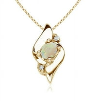 Angara Natural Opal Necklace - Shell Style Oval Opal Pendant Necklace in 14K Yellow Gold for Women (Size-4x3mm) - October Birthstone Jewelry | 14K Yellow Gold Necklace