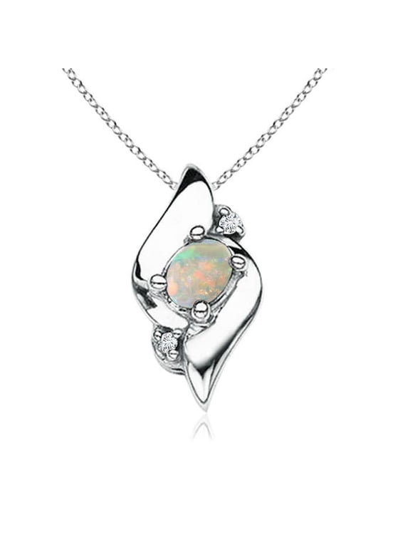 Natural Opal Necklace - Shell Style Oval Opal Pendant Necklace in 925 Sterling Silver for Women (Size-4x3mm) - October Birthstone Jewelry | 925 Sterling Silver Necklace
