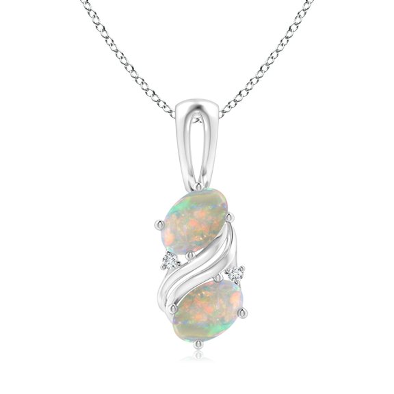 Angara Natural Opal Necklace - Two Stone Opal Swirl Pendant Necklace for Women (Size-7x5mm) - October Birthstone Jewelry | 950 Platinum Necklace