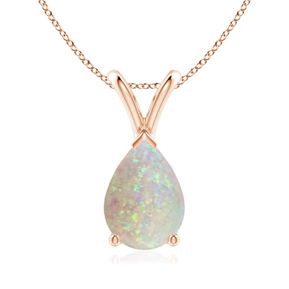 Angara Natural Opal Necklace - V-Bale Pear-Shaped 1.15 ct Opal Solitaire Pendant Necklace in 14K Rose Gold for Women (Size-10x7mm) - October Birthstone Jewelry | 14K Rose Gold Necklace