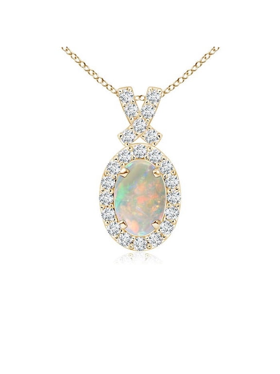 Natural Opal Necklace - Vintage Style Opal Pendant Necklace in 14K Yellow Gold for Women (Size-6x4mm) - October Birthstone Jewelry | 14K Yellow Gold Necklace