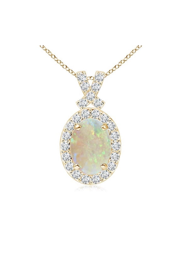 Natural Opal Necklace - Vintage Style Opal Pendant Necklace in 14K Yellow Gold for Women (Size-7x5mm) - October Birthstone Jewelry | 14K Yellow Gold Necklace