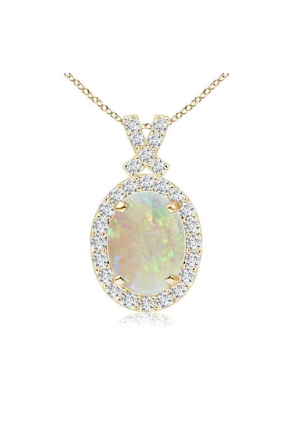Natural Opal Necklace - Vintage Style Opal Pendant Necklace in 14K Yellow Gold for Women (Size-8x6mm) - October Birthstone Jewelry | 14K Yellow Gold Necklace