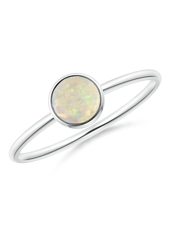 Natural Opal Ring - Bezel Set Round Opal Stackable Ring in 925 Sterling Silver for Women (Size-5mm) | October Birthstone Jewelry (Ring Size = 9.5)