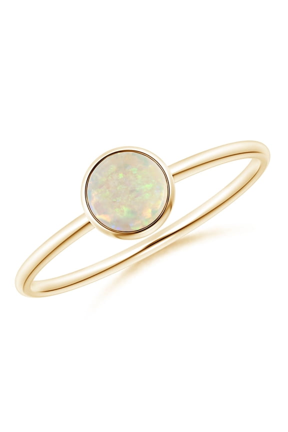 Natural Opal Ring - Bezel Set Round Opal Stackable Ring for Women (Size-5mm) | October Birthstone Jewelry | 14K Yellow Gold Opal Ring (Ring Size = 8)