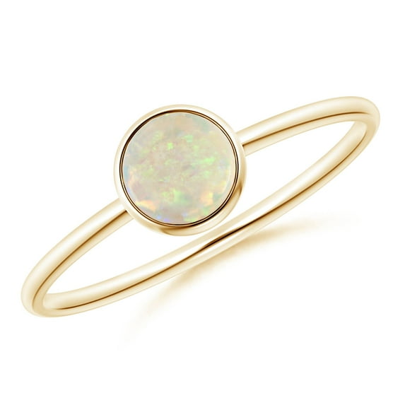 Angara Natural Opal Ring - Bezel Set Round Opal Stackable Ring for Women (Size-5mm) | October Birthstone Jewelry | 14K Yellow Gold Opal Ring (Ring Size = 8)