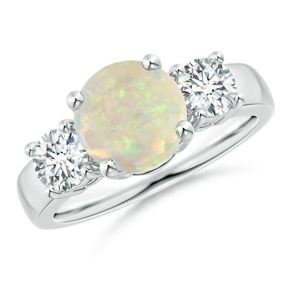 Angara Natural Opal Ring - Classic Round 1.15 ct Opal and Diamond Three Stone Engagement Ring for Women (Size-8mm) | October Birthstone Jewelry | 14K White Gold Opal Ring (Ring Size = 6)