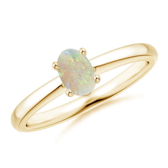 Angara Natural Opal Ring - Classic Solitaire Oval Opal Promise Ring for Women | October Birthstone Jewelry | 14K Yellow Gold Opal Ring (Ring Size = 3.5)