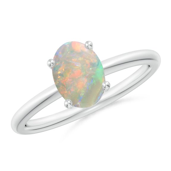 Angara Natural Opal Ring - Classic Solitaire Oval Opal Promise Ring in 925 Sterling Silver for Women | October Birthstone Jewelry (Ring Size = 5)