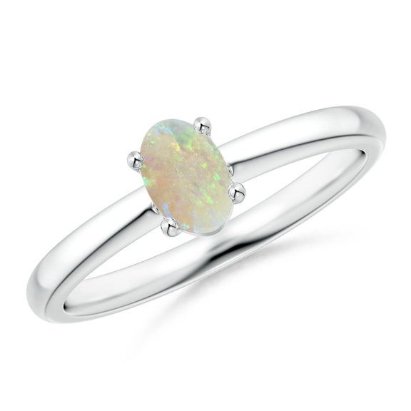 Angara Natural Opal Ring - Classic Solitaire Oval Opal Promise Ring in 925 Sterling Silver for Women | October Birthstone Jewelry (Ring Size = 9)