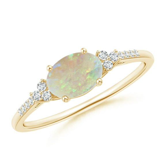 Angara Natural Opal Ring - Horizontally Set Oval Opal Ring with Trio Diamonds for Women | October Birthstone Jewelry | 14K Yellow Gold Opal Ring (Ring Size = 12)