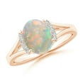 thumbnail image 1 of Angara Natural Opal Ring - Oval 1.1 ct Opal Split Shank Ring with Diamond Collar for Women | October Birthstone Jewelry | 14K Rose Gold Opal Ring (Ring Size = 12), 1 of 11