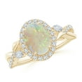 thumbnail image 1 of Angara Natural Opal Ring - Oval 1.1 ct Opal Twisted Vine Ring with Diamond Halo for Women | October Birthstone Jewelry | 14K Yellow Gold Opal Ring (Ring Size = 13), 1 of 10