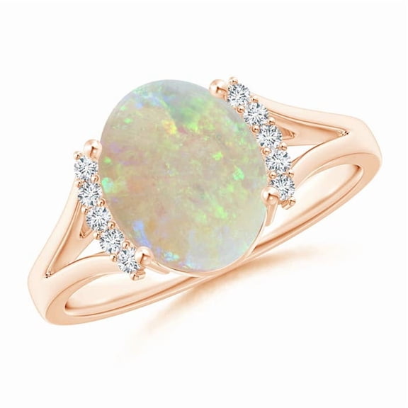 Angara Natural Opal Ring - Oval 1.45 ct Opal Split Shank Ring with Diamond Collar for Women | October Birthstone Jewelry | 14K Rose Gold Opal Ring (Ring Size = 3.5)