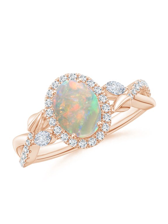 Natural Opal Ring - Oval Opal Ring for Women | October Birthstone Jewelry | 14K Rose Gold Opal Ring (Ring Size = 6)
