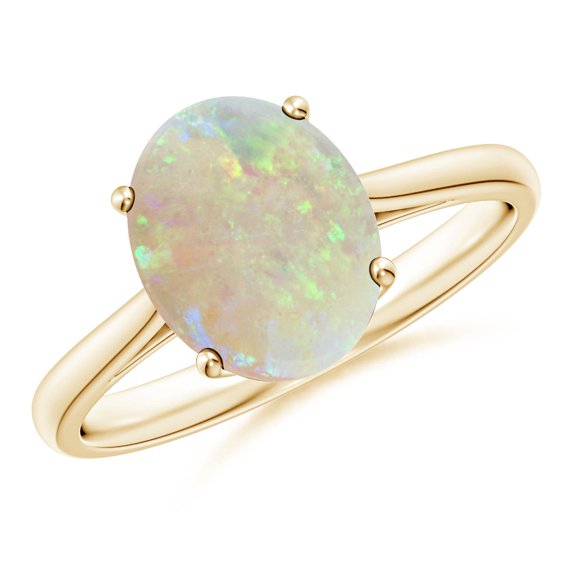Angara Natural Opal Ring - Oval Solitaire 1.45 ct Opal Cocktail Ring for Women | October Birthstone Jewelry | 14K Yellow Gold Opal Ring (Ring Size = 7)