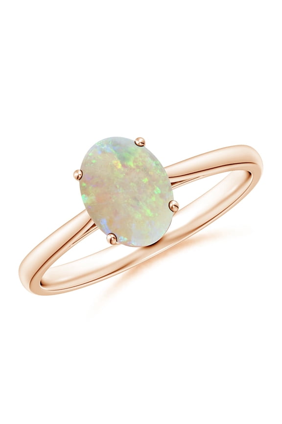 Natural Opal Ring - Oval Solitaire Opal Cocktail Ring for Women | October Birthstone Jewelry | 14K Rose Gold Opal Ring (Ring Size = 9)