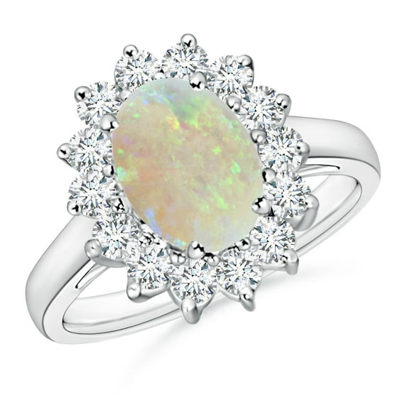 Angara Natural Opal Ring - Princess Diana Inspired 1.1 ct Opal Ring with Diamond Halo in Platinum for Women | October Birthstone Jewelry (Ring Size = 5)