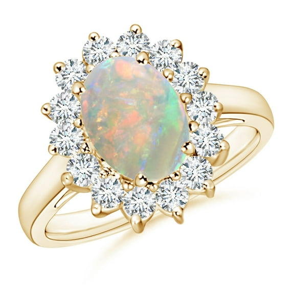 Angara Natural Opal Ring - Princess Diana Inspired 1.1 ct Opal Ring with Diamond Halo for Women | October Birthstone Jewelry | 14K Yellow Gold Opal Ring (Ring Size = 12)