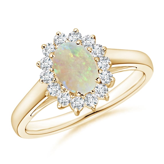 Angara Natural Opal Ring - Princess Diana Inspired Opal Ring for Women | October Birthstone Jewelry | 14K Yellow Gold Opal Ring (Ring Size = 7.5)