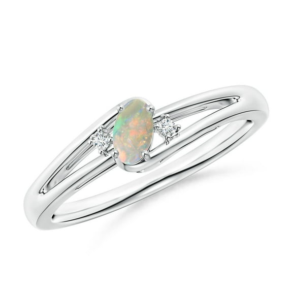 Angara Natural Opal Ring - Prong-Set Opal and Diamond Split Shank Ring for Women | October Birthstone Jewelry | 14K White Gold Opal Ring (Ring Size = 7)